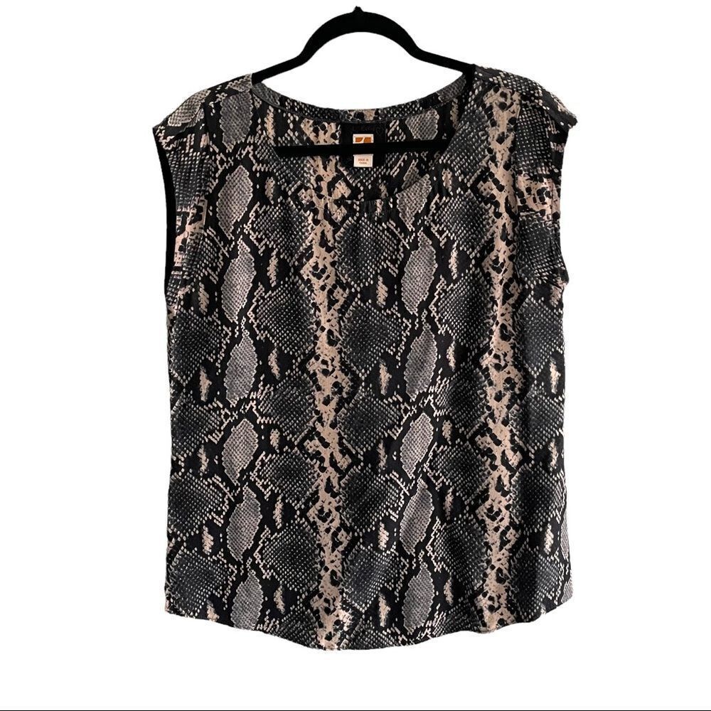 HUGO BOSS ORANGE Silk Python Snake Print Sleeveless Blouse Tank Top Black 6
